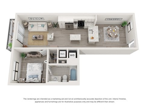 Floor plan for 1 bed, 1 bath, 784 sqft